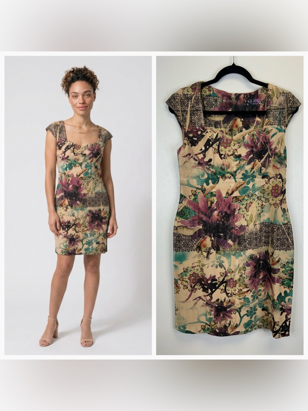 Floral Cocktail Dress Size 8 Batik Tie Dye Boho Whimsical Wedding Guest Event